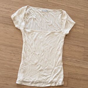 Reformation Cream Ribbed Square Neck Short Sleeve Top